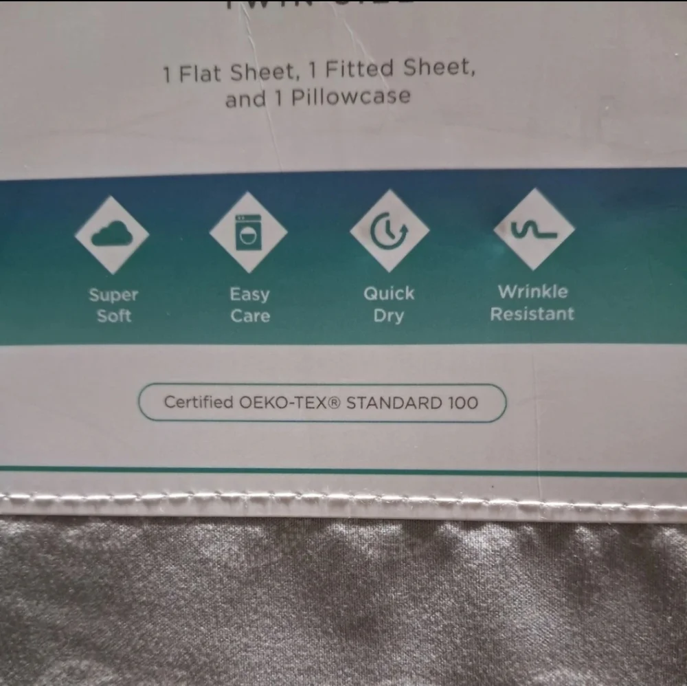 Gray Moon Twin Sheet 3 Pcs. Wrinkle Resistant Soft Quick Dry OEKO-TEK 100.